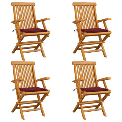 Cadeiras jardim c/ almofadões vermelho tinto 4 pcs teca maciça