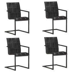 Cadeiras de jantar cantilever 4 pcs couro genuíno preto