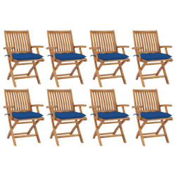 Cadeiras de jardim dobráveis c/ almofadões 8 pcs teca maciça