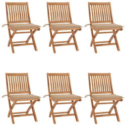 Cadeiras de jardim dobráveis c/ almofadões 6 pcs teca maciça