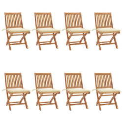 Cadeiras de jardim dobráveis c/ almofadões 8 pcs teca maciça