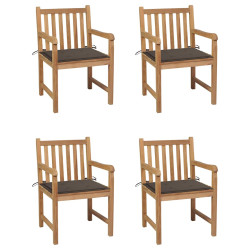 Cadeiras de jardim c/ almofadões cinza-acast. 4 pcs teca maciça