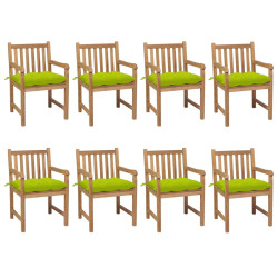 Cadeiras de jardim almofadões verde brilhante 8 pcs teca maciça