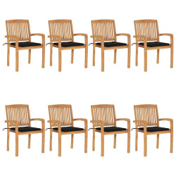 Cadeiras de jardim empiháveis c/ almofadões 8 pcs teca maciça