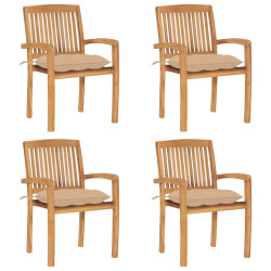 Cadeiras de jardim empiháveis c/ almofadões 4 pcs teca maciça