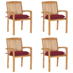 Cadeiras de jardim empiháveis c/ almofadões 4 pcs teca maciça