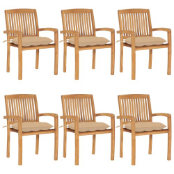 Cadeiras de jardim empiháveis c/ almofadões 6 pcs teca maciça