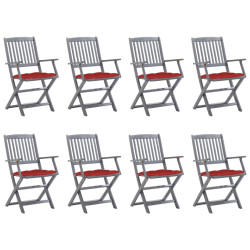 Cadeiras de exterior dobráveis 8pcs c/ almofadões acácia maciça