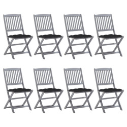 Cadeiras de exterior dobráveis 8pcs c/ almofadões acácia maciça