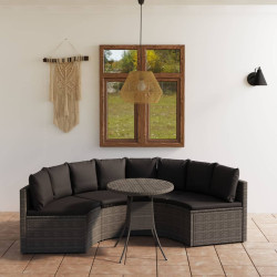 5 Pcs conjunto sofás de jardim c/ almofadões vime PE cinzento