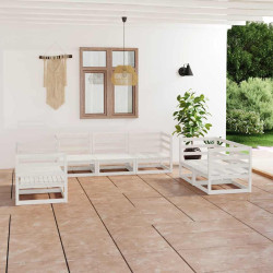 7 Pcs conjunto lounge de jardim pinho maciço branco