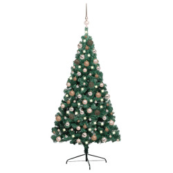 Meia árvore natal artificial pré-iluminada c/ bolas verde