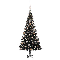 Árvore natal artificial pré-iluminada c/ bolas PVC preto