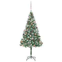 Árvore natal artificial pré-iluminada c/ bolas e pinhas 180 cm