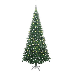 Árvore natal artificial pré-iluminada c/ bolas verde