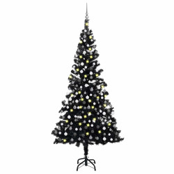 Árvore natal artificial pré-iluminada c/ bolas PVC preto