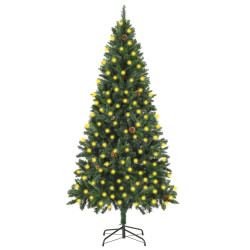 Árvore de natal pré-iluminada com pinhas 210 cm verde