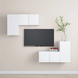 4 Pcs conjunto de móveis de TV derivados de madeira branco