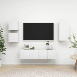 5 Pcs conjunto de móveis de TV derivados de madeira branco