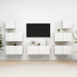 7 Pcs conjunto de móveis de TV derivados de madeira branco
