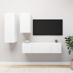 4 Pcs conjunto de móveis de TV derivados de madeira branco