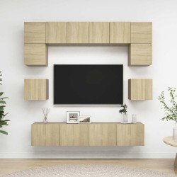 8Pcs conjunto de móveis de TV derivados madeira carvalho sonoma