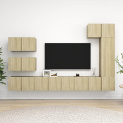 8 Pcs conjunto móveis de TV derivados madeira carvalho sonoma