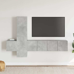 5 Pcs conjunto de móveis de TV contraplacado cinzento cimento