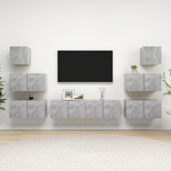 8 Pcs conjunto de móveis de TV derivados madeira cinza cimento