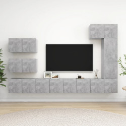 8 Pcs conjunto de móveis de TV derivados madeira cinza cimento