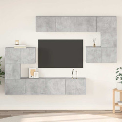 8 Pcs conjunto móveis TV derivados de madeira cinzento cimento