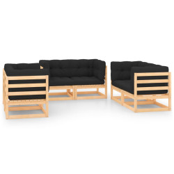 6 Pcs conjunto lounge de jardim c/ almofadões pinho maciço