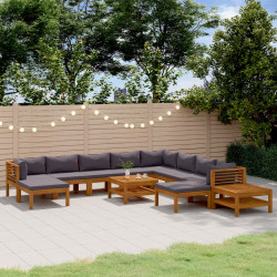 12 Pcs conjunto lounge de jardim com almofadões acácia maciça