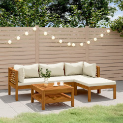 5 Pcs conjunto lounge jardim c/ almofadões creme acácia maciça