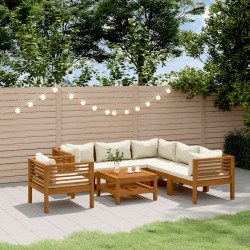 7 Pcs conjunto lounge jardim c/ almofadões creme acácia maciça