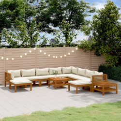12 Pcs conjunto lounge jardim c/ almofadões creme acácia maciça
