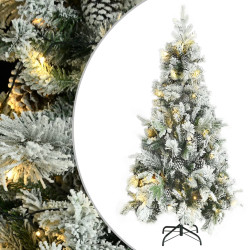 Árvore de natal pré-iluminada c/ flocos neve e pinhas PVC/PE