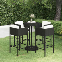 5 Pcs conjunto de bar p/ jardim c/ almofadões vime PE preto