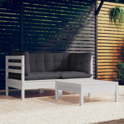3 Pcs conj. lounge de jardim com almofadões antracite pinho