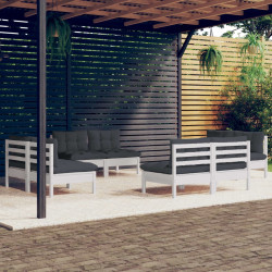 8 Pcs conj. lounge de jardim com almofadões antracite pinho