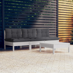 4 Pcs conj. lounge de jardim com almofadões antracite pinho