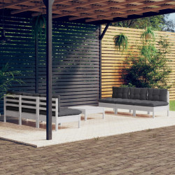 7 Pcs conj. lounge de jardim com almofadões antracite pinho