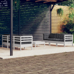 7 Pcs conj. lounge de jardim com almofadões antracite pinho