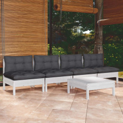 5 Pcs conj. lounge de jardim com almofadões antracite pinho