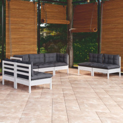 7 Pcs conjunto lounge de jardim c/ almofadões pinho maciço