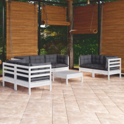 8 Pcs conjunto lounge de jardim c/ almofadões pinho maciço