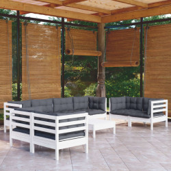 9 Pcs conjunto lounge de jardim c/ almofadões pinho maciço
