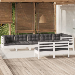 8 Pcs conj. lounge de jardim c/ almofadões pinho maciço branco