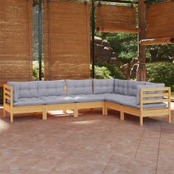 6 Pcs conjunto lounge de jardim + almofadões cinza pinho maciço