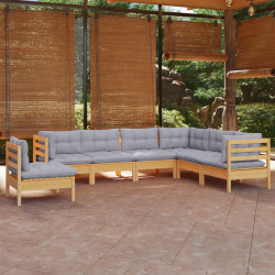 7 Pcs conjunto lounge de jardim + almofadões cinza pinho maciço